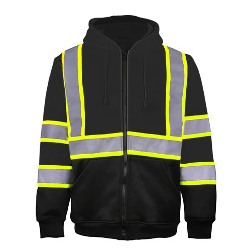 LOVPOSNTY Hi Vis Safety Hoodie for Men ANSI Class 3, Reflective Jacket Zip Hoodie with Black Bottom for Construction Work