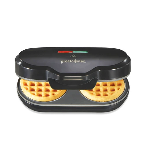 Proctor Silex Double Mini Waffle Maker Machine with 4” Round Non-stick Grids, Makes 2 Personalized Individual Breakfast Keto Chaffles and Hashbrowns, Compact, Black (26102)