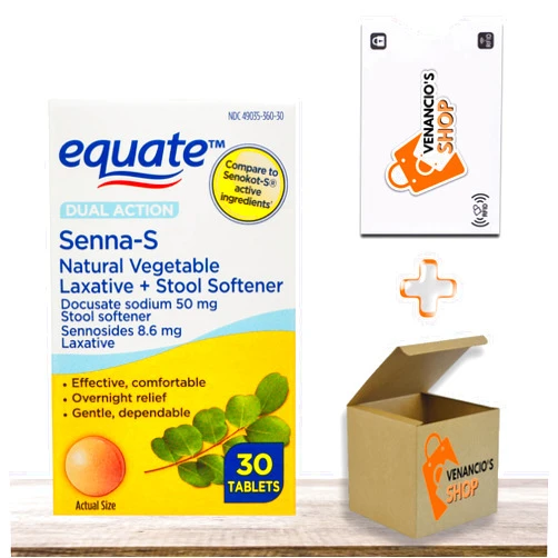 VENANCIO'S SHOP Equate Dual Action Senna-S Natural Vegetable Laxative + Stool Softener Tablets for Constipation, 30 Count (Pack of 1)