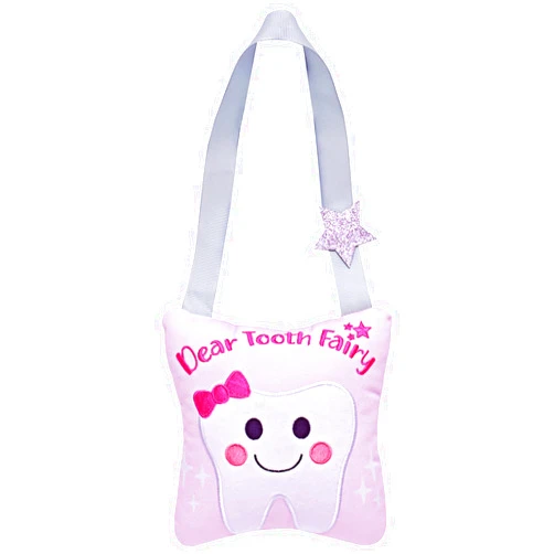 Faelidaa Tooth Fairy Pillow with Pocket for for Girls and Boys Kids，Tooth Keepsake Pouch Tooth Fairy Bag on Back Toothfairy Gift，5.9 x 5.9 inches (Pink)