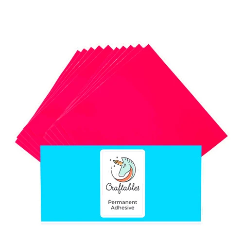 Craftables Pink Vinyl Sheets - Permanent, Adhesive, Glossy & Waterproof | (10) 12