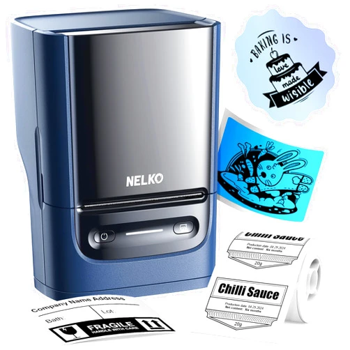 Nelko Label Maker Machine with Tape, PM220 Bluethooth Label Printer, 2 Inch Portable Thermal Printer for Small Business, Address, Logo, Clothing, Sticker Printer for Phones & PC, Blue