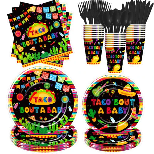 Suhelkit Fiesta Theme Taco Bout A Baby Decorations Tableware, Mexican Fiesta Baby Shower Party Supplies, Paper Plate, Napkin, Cup, Cutlery, Taco Baby Shower Table Decorations For 24 Guests