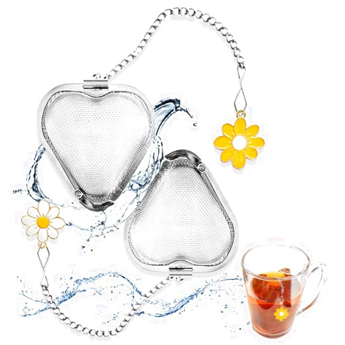 ZHLZTYYL 2 pcsTea Steeper for Loose Tea,Stainless Steel Mesh Tea Infuser,Heart Shape Tea Infuser Tea Balls for Loose Tea Leaves Handmade Flower Charm Pendant Loose Leaf Tea Steeper Tea Strainer Gift Set
