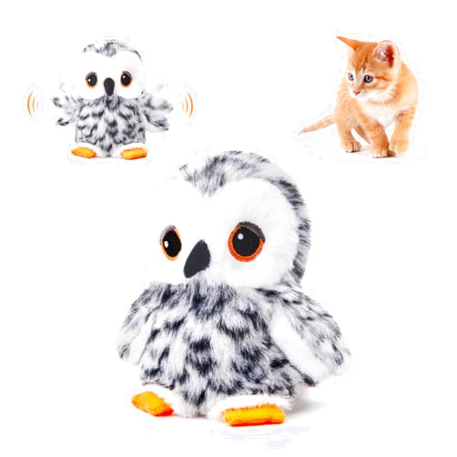 Potaroma Flapping Owl Cat Toys (No Flying), Lifelike Bird Chirp, Rechargeable Touch Activated Kitten Toy, Interactive Catnip Kicker Exercise Toys 4.0