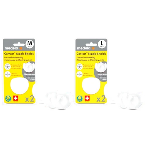 Medela Contact Nipple Shields for Breastfeeding, 20mm Small and 24mm Medium, 2 Count Each with Carrying Case