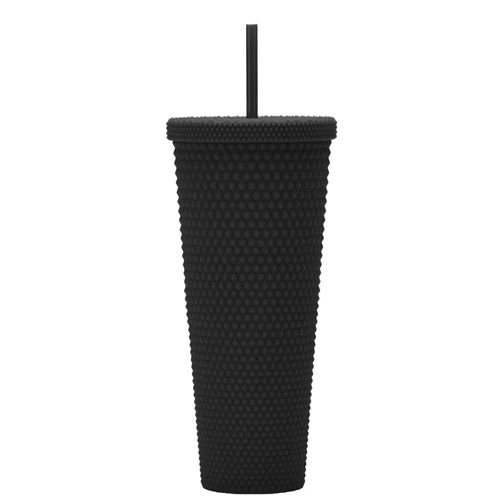 Essasea 24oz Fully Studded Tumbler.Matte Black Studded Tumbler with Lid and Straw.Reusable Double Walled Insulated Travel Tumbler.Plastic Acrylic Pastel Colored Tumbler Cup for Iced Coffee Smoothie.