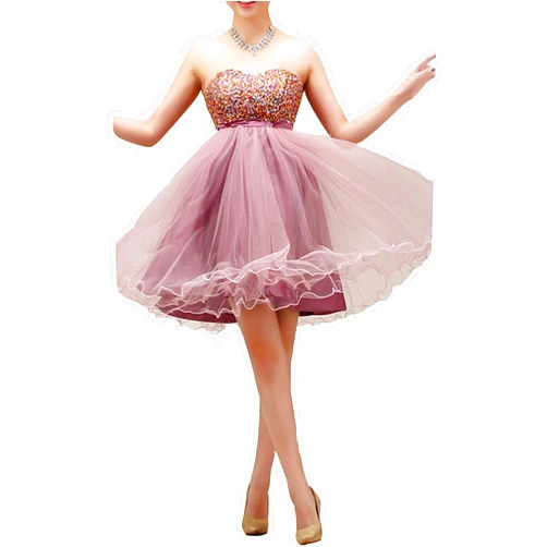 Kissprom Pastel Purple Strapless Prom Dresses Short Jeweled Party Dress for Girls with Bow Knot Back (US 4)