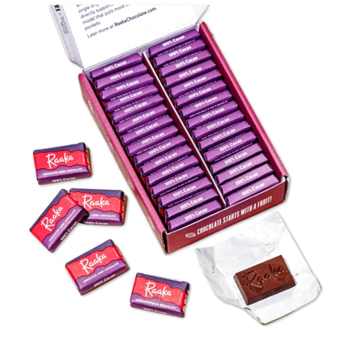 Raaka 100% Dark Chocolate Gift Box | Unsweetened, No Sugar Added Chocolate | Organic, Vegan, Gluten Free, Paleo | Box of 30 Individually Wrapped Chocolates