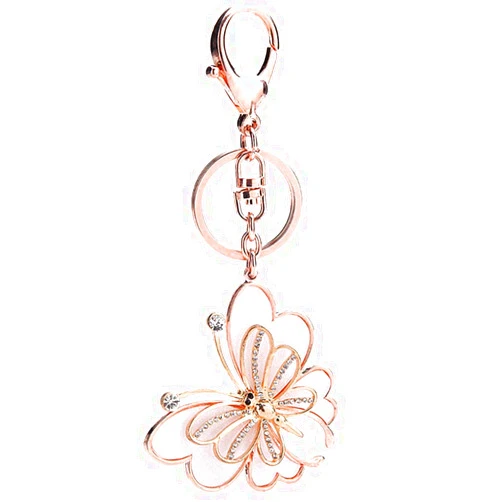 Babigo Rose Gold Tone Cute Butterfly Bag Charm Keychain Car Key Chain with Key Rings for Women Gifts