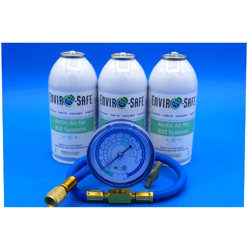ENVIRO-SAFE Envirosafe 3 cans of Arctic Air for R22 and Brass gauge