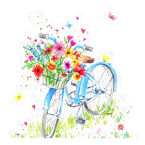 Meikobuly Irvint & Co Set of 2 Individual Decoupage Paper Party Napkins BICYCLE BIKE FLOWERS Watercolor Decor Luncheon Napkin for a Birthday, holiday, Wedding, Cocktail Party