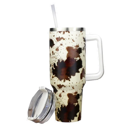 QEAGVJ 40oz Brown Cow Insulated Tumbler With Lid and Straws,Stainless Steel Coffee Tumbler with handle,Double Vacuum Leak Proof Travel Mug Coffee Mug Cup Water Bottle For Home, Office, Party