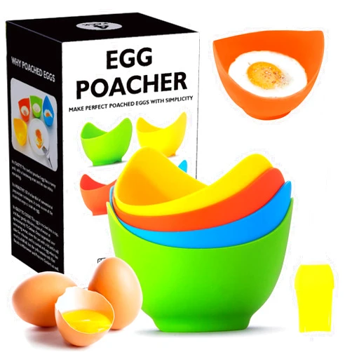 LTWQLing Egg Poacher - Poached Egg Cooker with Ring Standers, Food Grade Non Stick Silicone Egg Poaching Cup for Microwave or Stovetop Egg Poaching, with Extra Silicone Oil Brush, BPA Free, 4 Pack