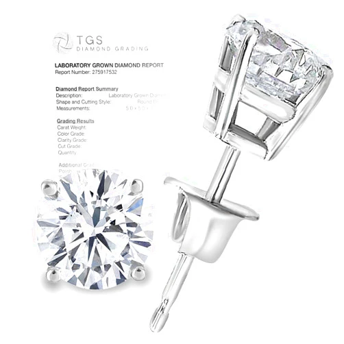 EWB Signature Jewelry Certified Lab Grown Diamond Earrings- 1/4-3 Carat Lab Diamond Earrings in 14K Gold, Premium Collection Lab Created Diamonds - Diamond Stud Earrings for Women - Diamond Earrings Men