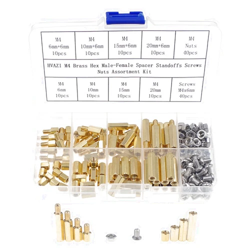 HVAZI M4 Brass Hex Spacer Standoffs Screws Nuts Assortment Kit;Male-Female