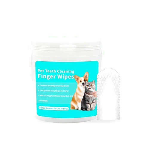 coldchill Pet Teeth Cleaning Finger Wipes, Remove Bad Breath by Removing Plaque and Tartar Buildup, No-Rinse Dogs & Cats Finger Toothbrush, Disposable Gentle Cleaning Care Pet Wipes, 50 Counts