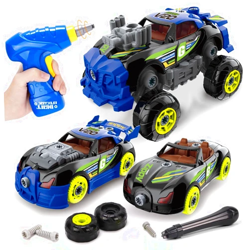 REMOKING Take Apart Toys, STEM 3 in 1 Take Apart Car Toys with Tools and Power Drill, DIY Assembly Car with Realistic Sounds and Lights,Great Gifts for Kids Toddlers Boys Girls 3 4 5 6 Years Old