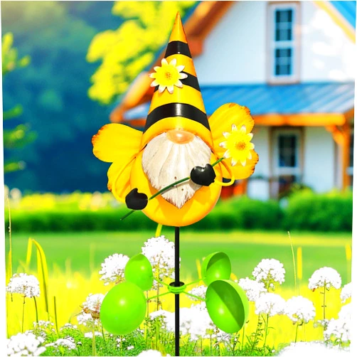 HONGLAND Metal Gnome Yard Art, Gnomes Garden Statue Outdoor Decor, 48 inch Gnome Decorations 360 Degrees Swivel Wind Spinner for Outdoor Patio Garden Backyard Décor - Bee