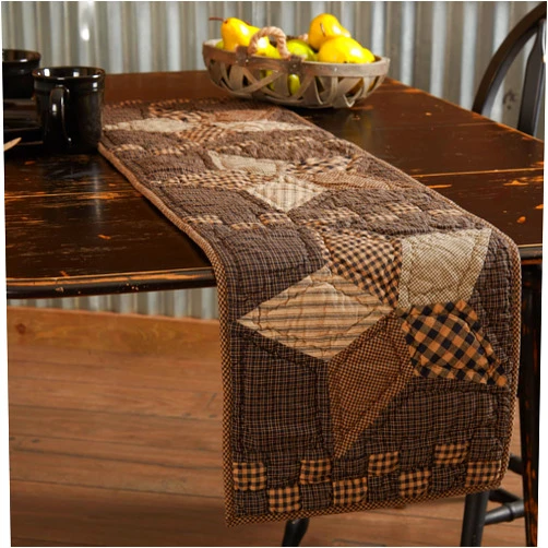 VHC Brands Farmhouse Star Collection Table Runner Quilted Patchwork Ticking Stripe Reversible Asstd Sizes