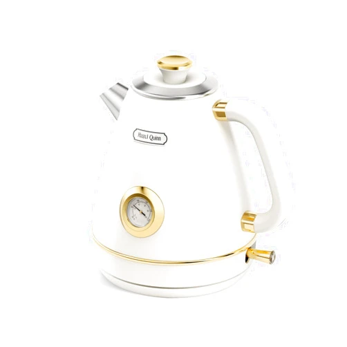 Hazel Quinn Retro Electric Kettle - 1.7 Liters / 57.5 Ounces Tea Kettle with Thermometer, All Stainless Steel, 1200 Watts Fast Boiling, BPA-free, Cordless, Automatic Shut Off - Pearl White