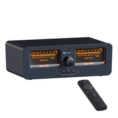 Fosi Audio LC30 VU Meter Amplifier Speaker Selector Switch Box Audio Visualizer 2 In 2 Out Vintage Switcher for High Power Stereo Class A, B, AB, D, Tube Amps Home Audio Component Remote Control-Black