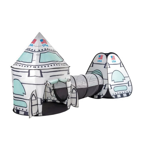 Lafyette. USA White Rocket Ship Play Tent with Tunnel, Pop Up Kids Playhouse Set, Indoor Outdoor Spaceship Tent for Boys Girls Toddlers, Imaginative Play Toy, Portable Foldable Children’s Play Set
