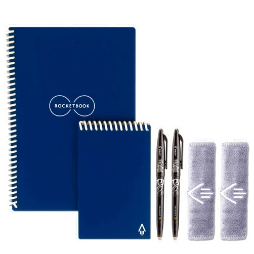 Rocketbook Smart Reusable Notebook Set - Dot-Grid Eco-Friendly Notebook with 2 Pilot Frixion Pens & 2 Microfiber Cloths Included - Midnight Blue Covers, Executive (6