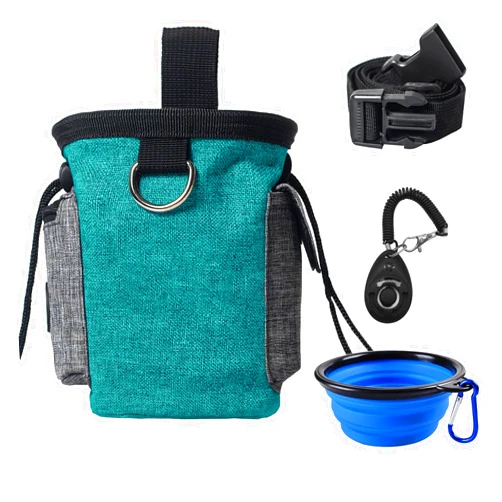 Zeanlant Dog Treat Pouch with Training Clicker & Collapsible Bowl/Hands-Free Walking Bag/Dog Treat Bag with Built-in Poop Bag Dispenser, Adjustable Waist Belt/Quick-Access to Treats, Kibble & Snacks