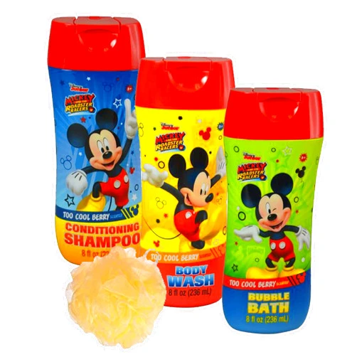 UPD Disney Mickey Mouse 4pc Bathroom Collection! Includes Body Wash, Shampoo, Bubble Bath & Bath Scrubby!