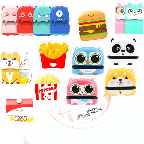 LLmohanzm Name Stamp Clothing Kids,The Name Stamp for Clothes，Cartoon Pattern Style Name Stamp,Custom Name Stamp，4 Colors and 36 Cartoon Patterns