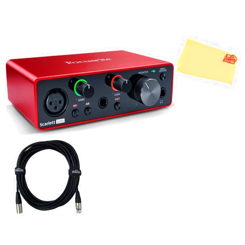 Focusrite Scarlett Solo 3rd Gen 2-in, 2-out USB Audio Interface Bundle with XLR Cable and Austin Bazaar Polishing Cloth