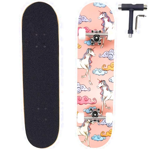 ANNEE 31x8 Inch Skateboard Complete for Beginners,7 Layer Maple Wood Double Kick Concave Skate Boards, Tricks Skateboards for Youths,Beginners,Girls,Boys,Kids,Teens,Adults