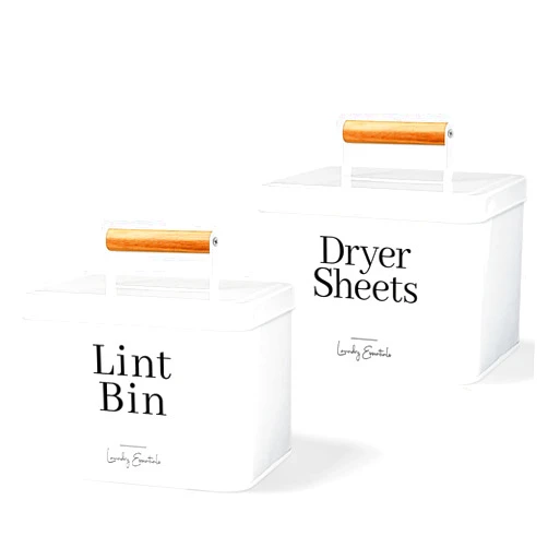 Simplation (2 Pack Bundle) Modern Farmhouse Lint Bin and Dryer Sheet Holder for Laundry Room Organization