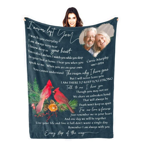 COLORSFORU Personalized Memorial Blankets with Photos, in Memory of Loved One Gifts, Sympathy Bereavement Cardinal Blanket for Loss of Mom Dad Grandma Husband Son Daughter