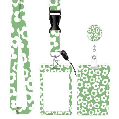 SUPSLOTH Badge Reels Retractable with Carabiner Reel Clip, ID Name Tag Work Badge Holder Belt Ferrule, Identity ID Badge Holder Cover Case for Office Work Nurse Teacher Student Gifts(Green Groovy Flower)