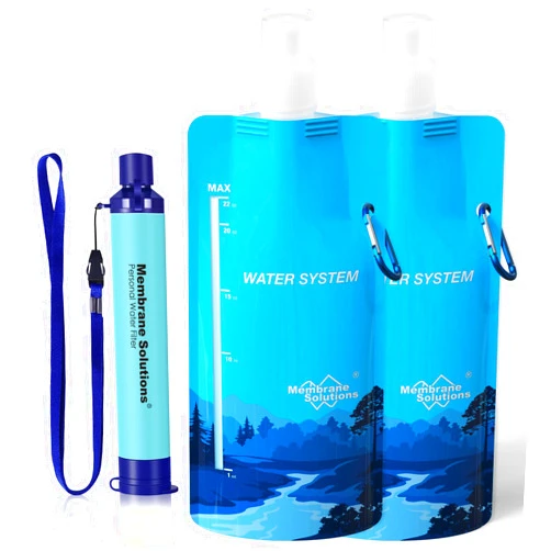 Membrane Solutions Portable Water Purification Unit - 5-Stage Filtration, 0.1 Micron Pore Size, 99.99999% E. Coli Reduction, 3 Ounce Weight, Ideal for Travel, Camping, Hiking