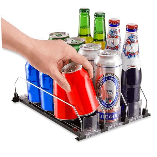 Javson Adjustable Soda Can Organizer for Fridge - 30 Can Capacity, Self-Pushing Glide Rack, 16.4