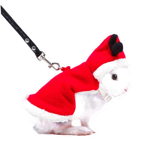 Mogoko Christmas Rabbit Harness with Leash, Cute Dress Christmas Costumes and Lead Set for Rabbit Ferret Guinea Pig Kitten Small Animals