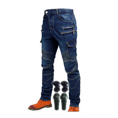 YXYECEIPENO Extended Armor Motorcycle Pants Motorcycle Riding Jeans Stretch Fabric, Straight Fit Suitable for All Season Riding, Adventure Sports (Color : Blue, Size : Large)