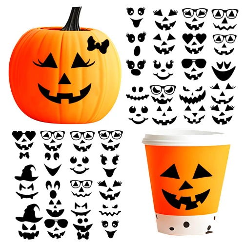 MOSITU Pumkin Decorating Stickers Black Faces Halloween Stickers Funny Pumkin Faces Vinyl Stickers Small Cute Pumpkins Face Stickers Peel and Stick Small Pumkin Faces for Window Wall Glass