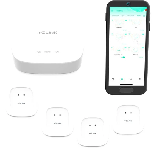 YoLink Smart Home Starter Kit: Hub & Water Leak Sensor 4-Pack, SMS/Text, Email & Push Notifications, LoRa Up to 1/4 Mile Open-Air Range, w/Alexa, IFTTT, Home Assistant