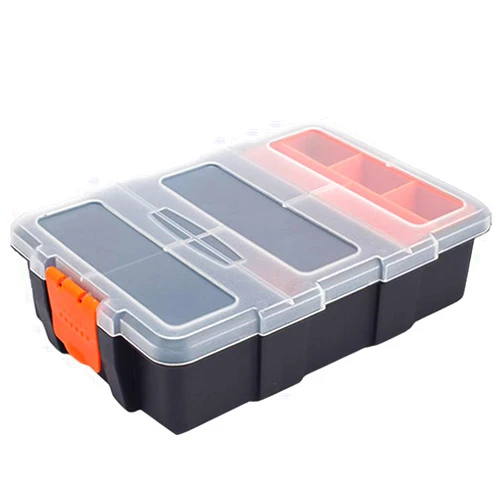 Inheming Small Tool Parts Box, Plastic Tool Storage Case, Home Hardware Organizer with Removable Dividers, Small Toolbox for Nails, Screws, Nuts and Bolts, 10-Compartment