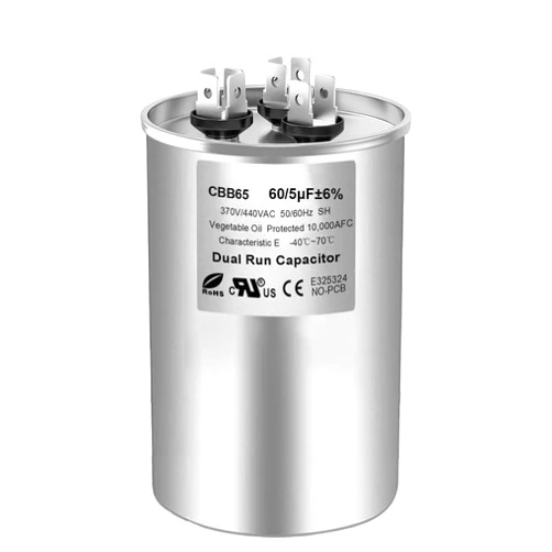 GLDCAPA 60/5 uF 60+5 MFD 370V or 440V Dual Run Start Round A/C Capacitor, 60 5 uF 370 440 Volt VAC CBB65B Air Conditioner Capacitors for AC Unit, Fan Motor Start, Heat Pump, Condenser Straight Cool, 1PCS