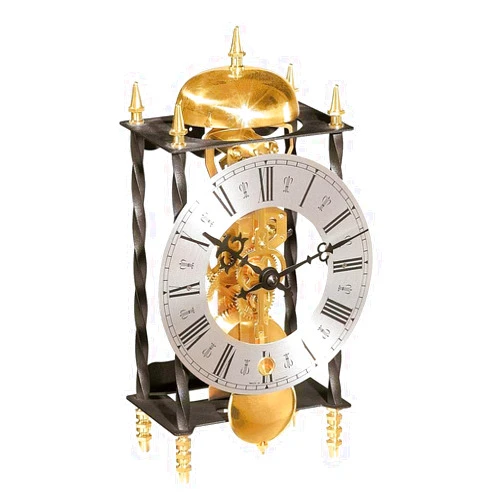 Qwirly Store: Galahad II Mechanical Mantel Clock #22734000701 by Hermle - Skeleton Antique Iron Table Clock with Chimes