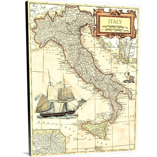 CANVAS ON DEMAND Italy Map Canvas Wall Art Print, Map Artwork