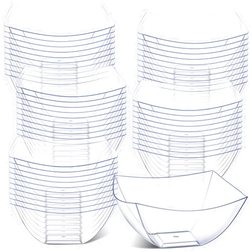 Tanlade 50 Pcs Square Plastic Serving Bowls Disposable Snack Salad Bowl Small Party Candy Bar Containers Taco Bar Serving Dishes for Buffet Chips Fruit(Clear,8 oz)