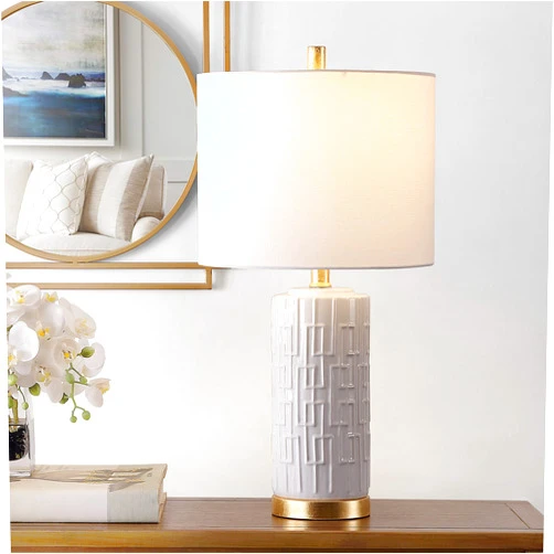 SAFAVIEH Lighting Collection Phoenix Modern Contemporary White Ceramic 25-inch Bedroom Living Room Home Office Desk Nightstand Table Lamp (LED Bulb Included)