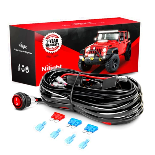 Nilight - NI -WA 06 LED Light Bar Wiring Harness Kit - 2 Leads 12V On Off Switch Power Relay Blade Fuse for Off Road Lights Work Light, 2 Years Warranty,Black