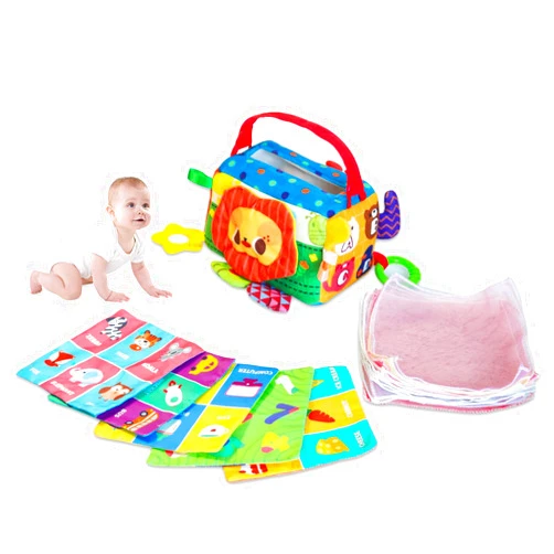 Jbery Baby Tissue Box Toy - Baby Toys 6-12 Months Montessori Toys for 6 Month Old Toys with Textured Tails, Baby Cloth Tissues toy, Crinkle, Squeaky Sounds, Mirror, 88620